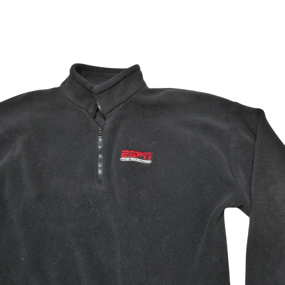 ESPN‎ The Magazine Sweatshirt Mens Large Black 1/4 Zip Fleece Pullover Logo